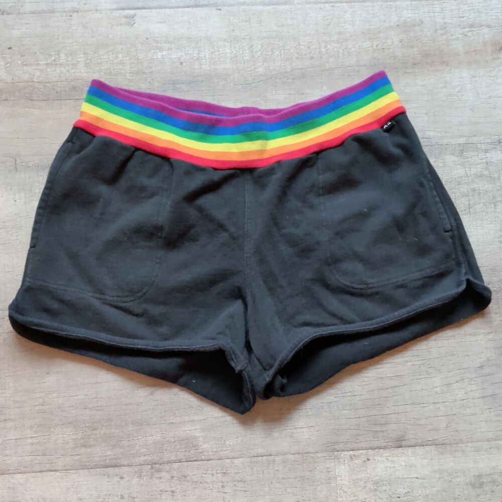 Tomboy X Athletic Track Shorts Adult L Black French Terry Rainbow Waist